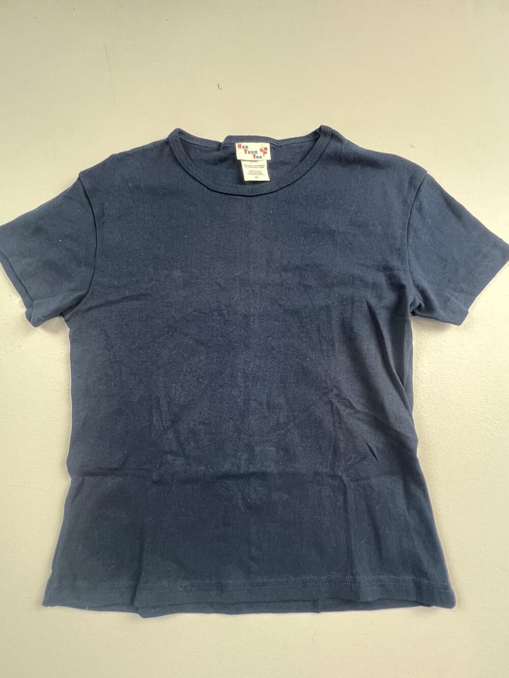 Her Team Too Shirt Womens XL Blue Short Sleeve Crew Neck Solid Basic Tee